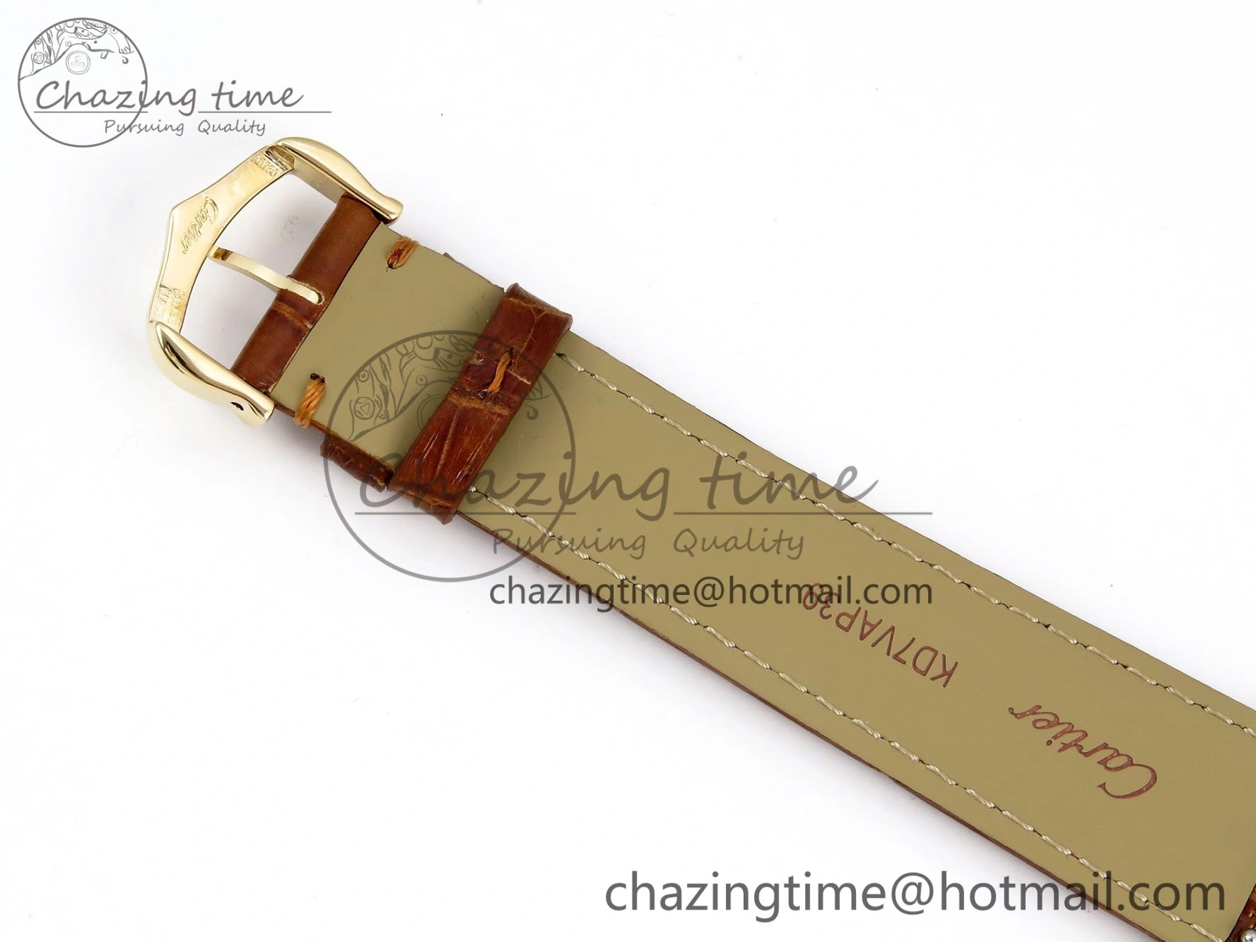 Tank Must Large YG 33.7mm DRF 1:1 Best Edition YG Dial on Brown Leather Strap Swiss Quartz