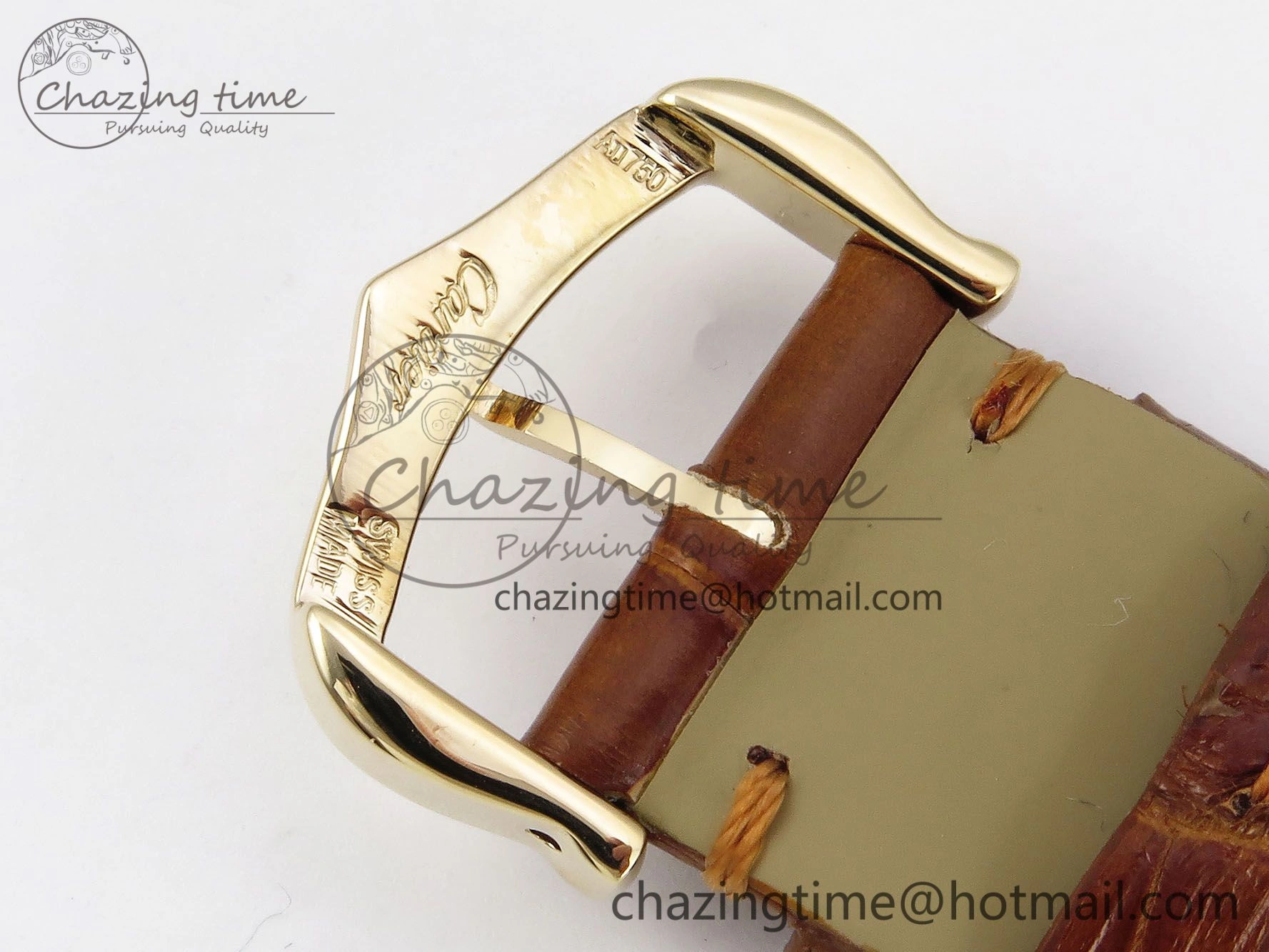 Tank Must Large YG 33.7mm DRF 1:1 Best Edition YG Dial on Brown Leather Strap Swiss Quartz