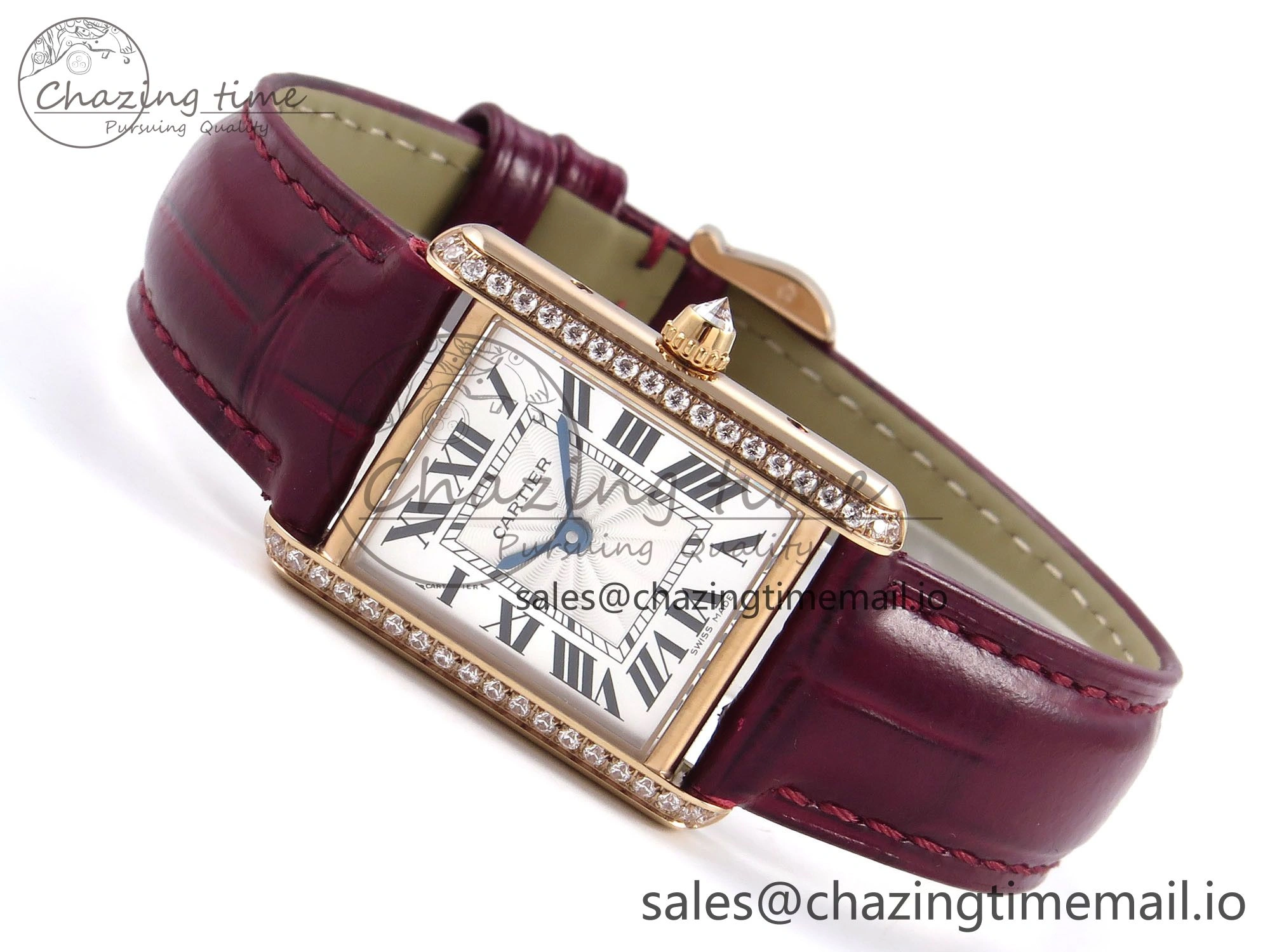 Tank Must RG 22mm AF 1:1 Best Edition White Dial Diamonds Bezel on Red Leather Strap Ronda Quartz