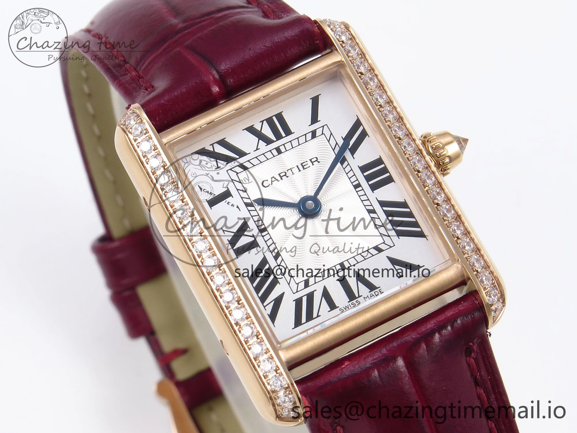 Tank Must RG 22mm AF 1:1 Best Edition White Dial Diamonds Bezel on Red Leather Strap Ronda Quartz