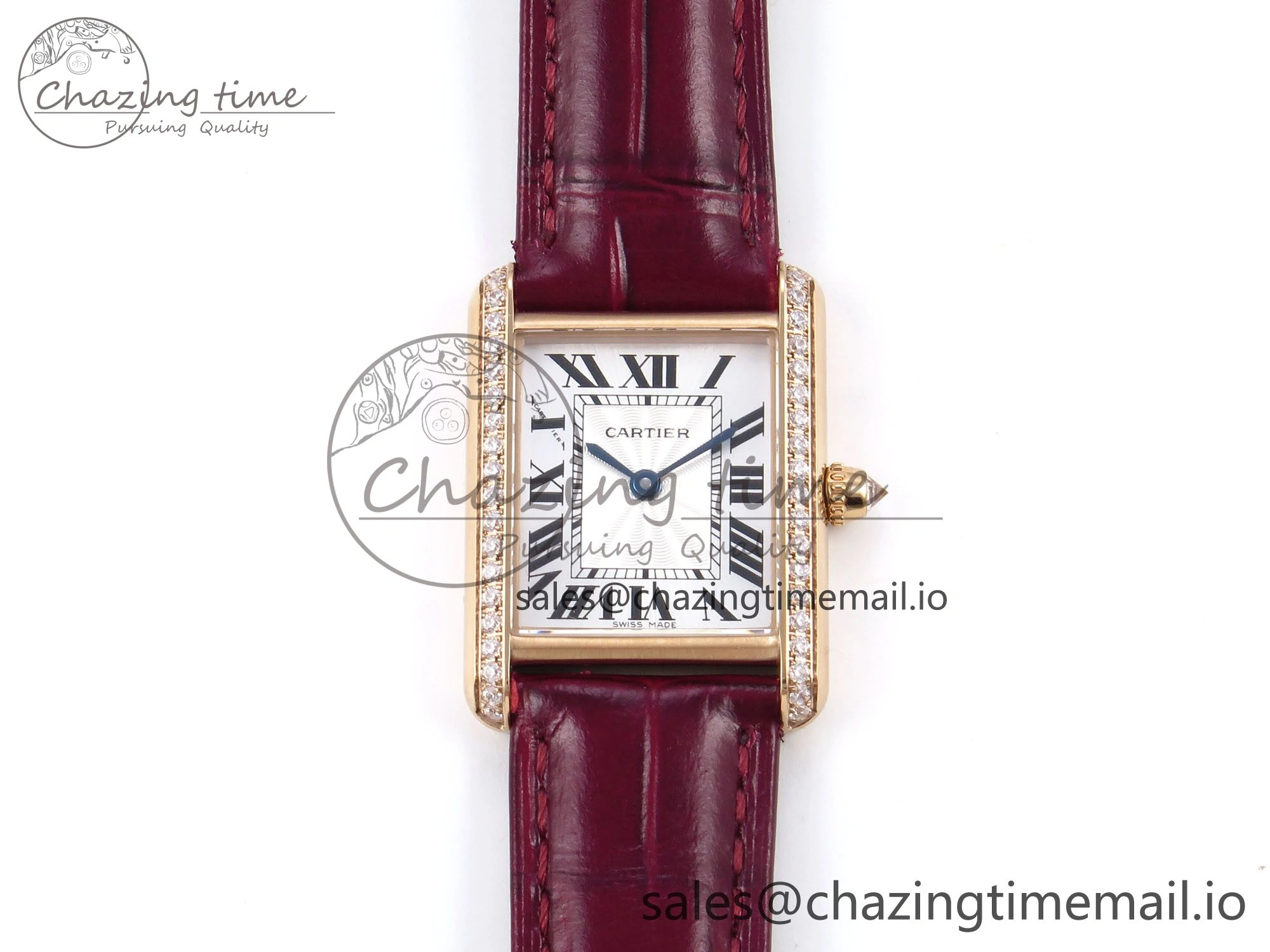 Tank Must RG 22mm AF 1:1 Best Edition White Dial Diamonds Bezel on Red Leather Strap Ronda Quartz