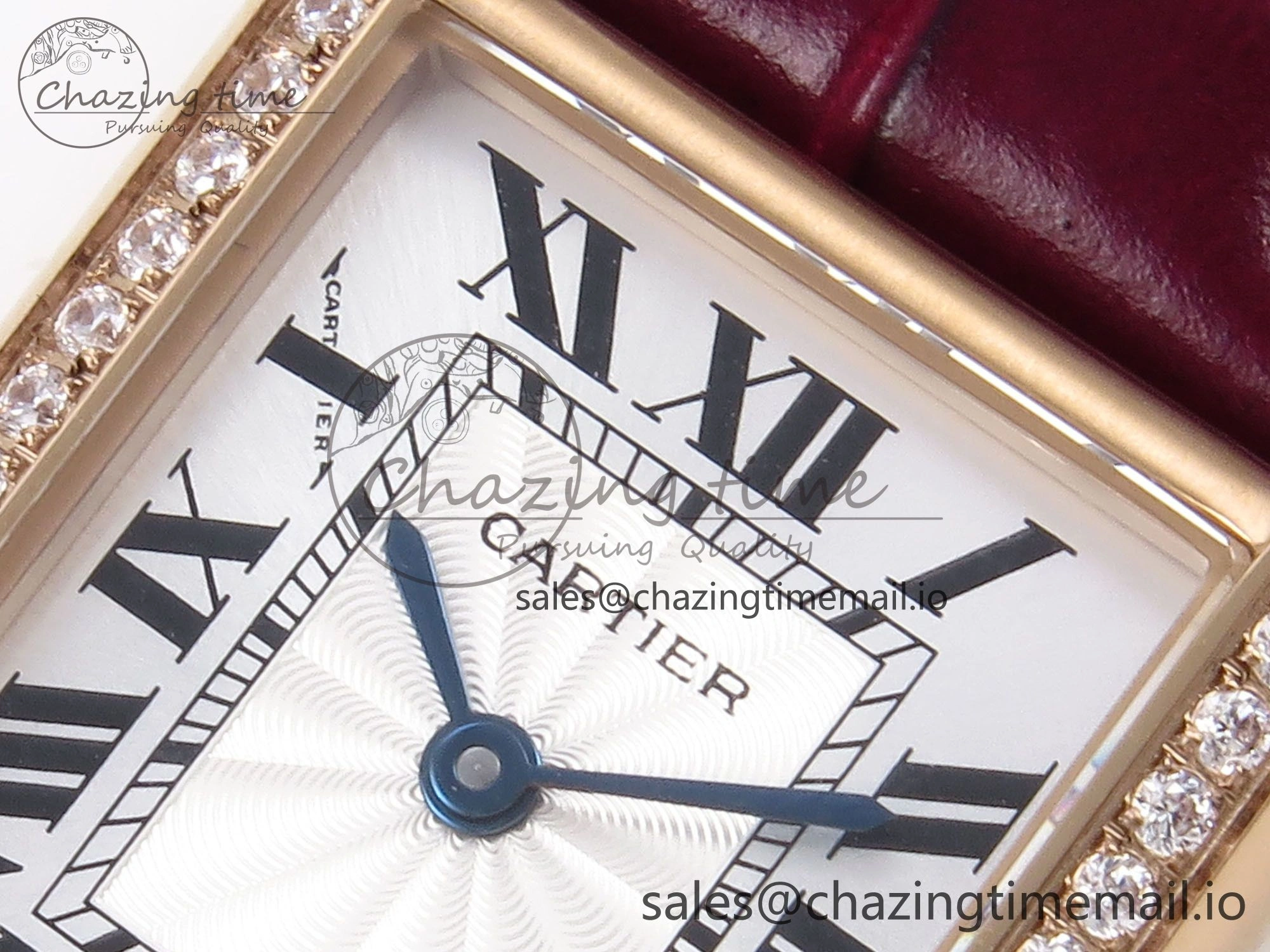 Tank Must RG 22mm AF 1:1 Best Edition White Dial Diamonds Bezel on Red Leather Strap Ronda Quartz