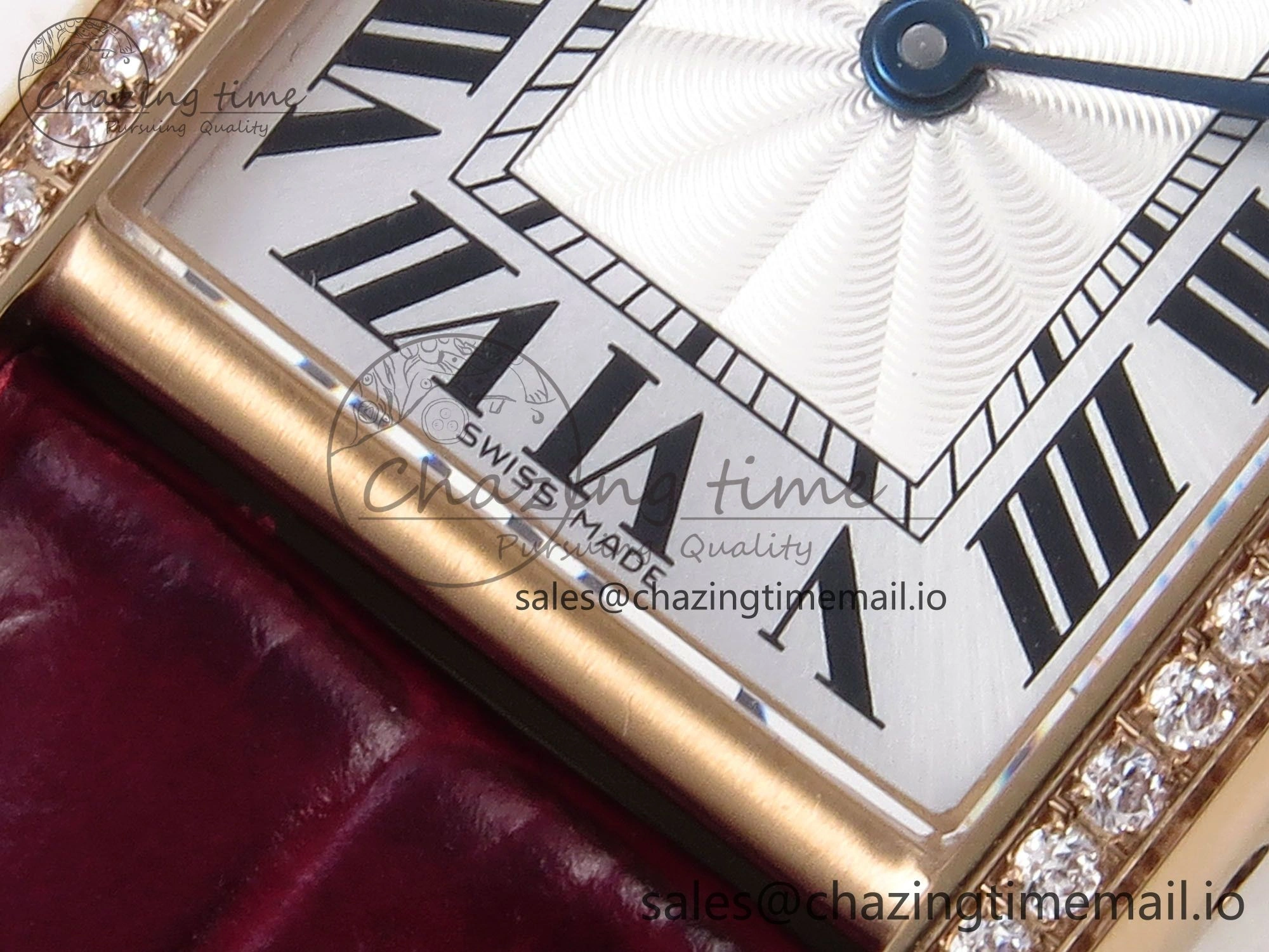 Tank Must RG 22mm AF 1:1 Best Edition White Dial Diamonds Bezel on Red Leather Strap Ronda Quartz