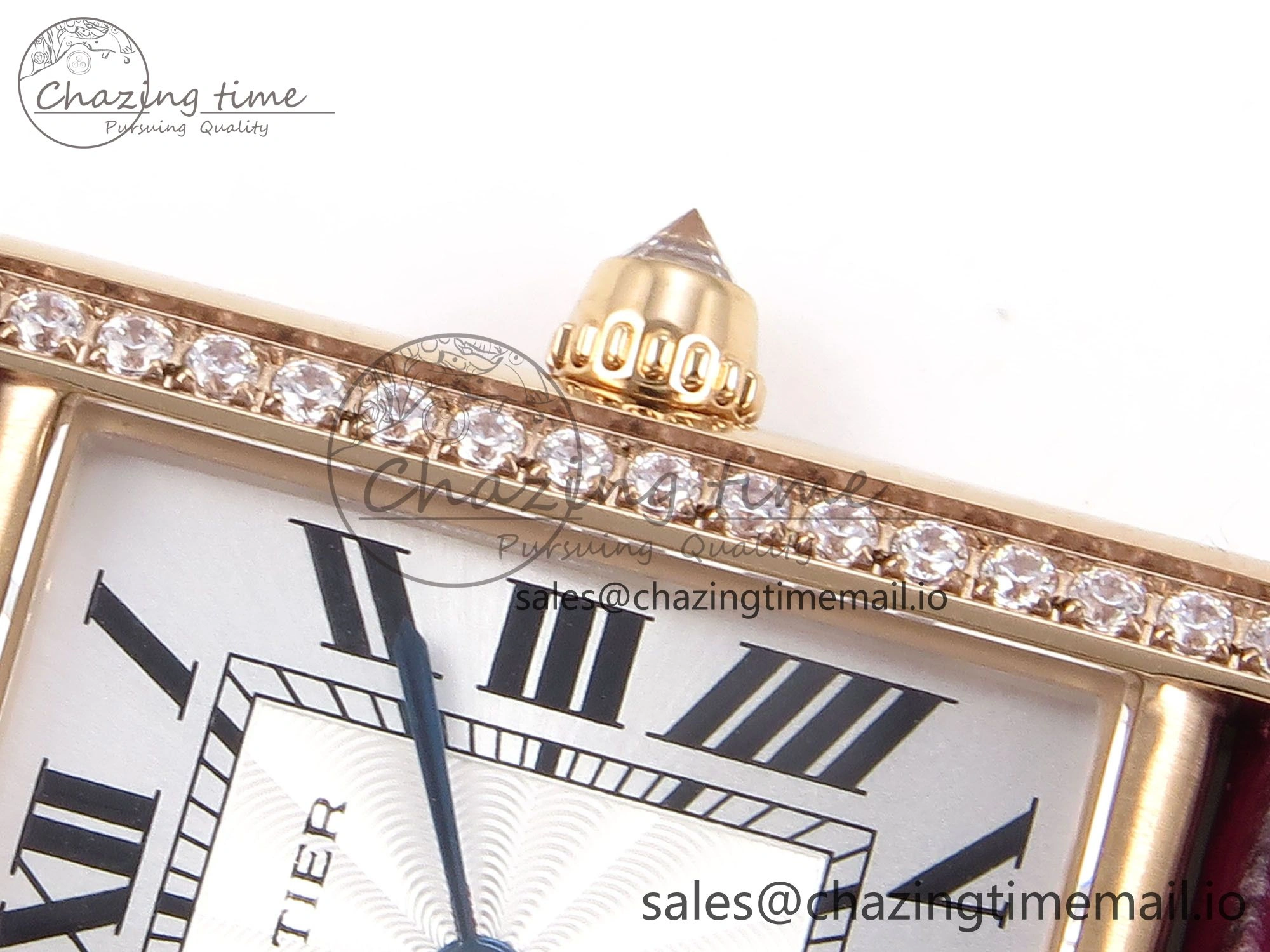 Tank Must RG 22mm AF 1:1 Best Edition White Dial Diamonds Bezel on Red Leather Strap Ronda Quartz