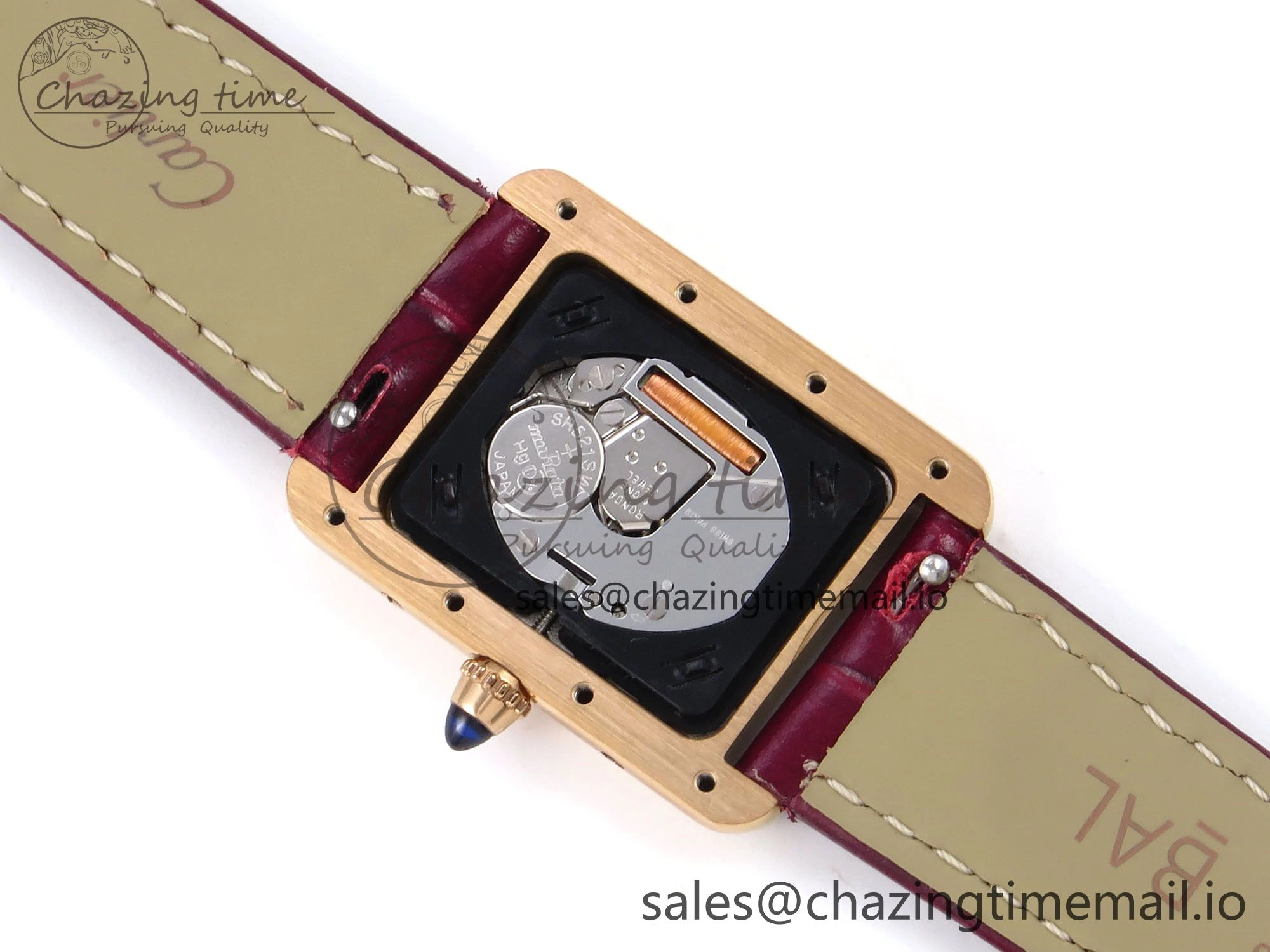 Tank Must RG 22mm AF 1:1 Best Edition White Dial Diamonds Bezel on Red Leather Strap Ronda Quartz