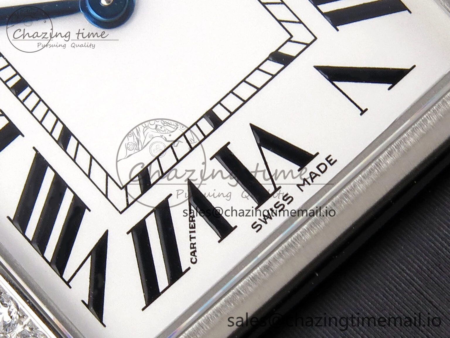 Tank Must SS 25.5mm AF 1:1 Best Edition White Dial Diamonds Bezel on Black Fabric Strap Ronda Quartz