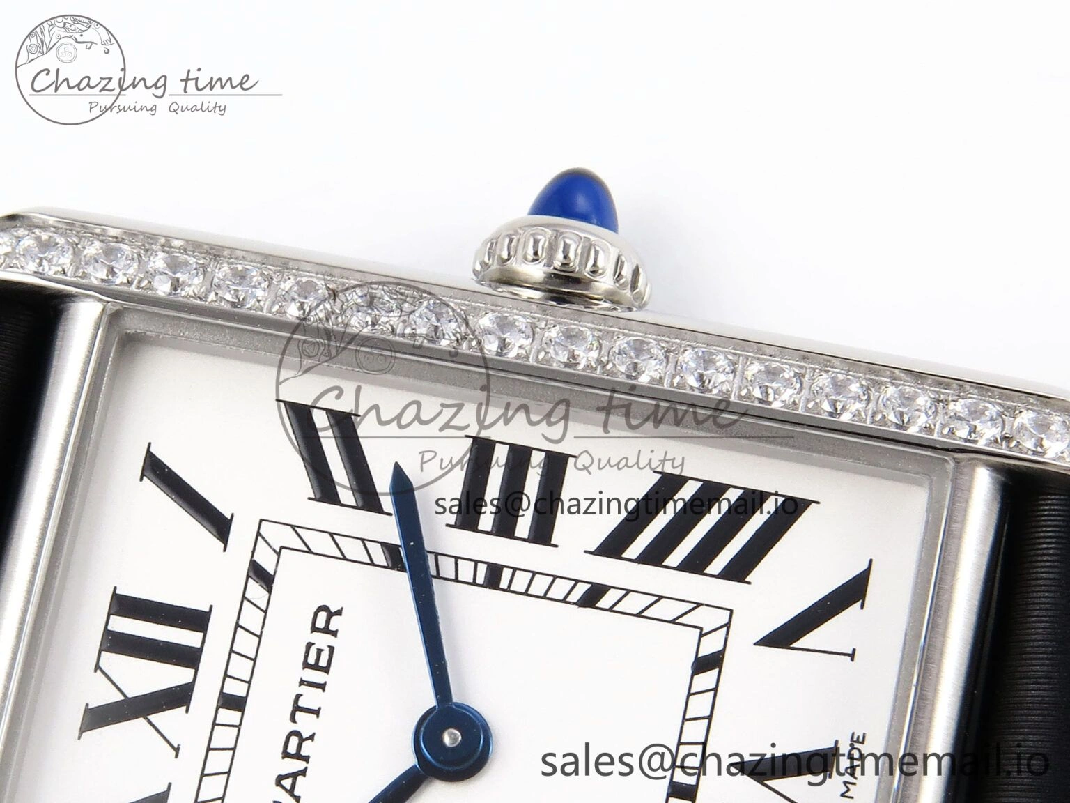 Tank Must SS 25.5mm AF 1:1 Best Edition White Dial Diamonds Bezel on Black Fabric Strap Ronda Quartz
