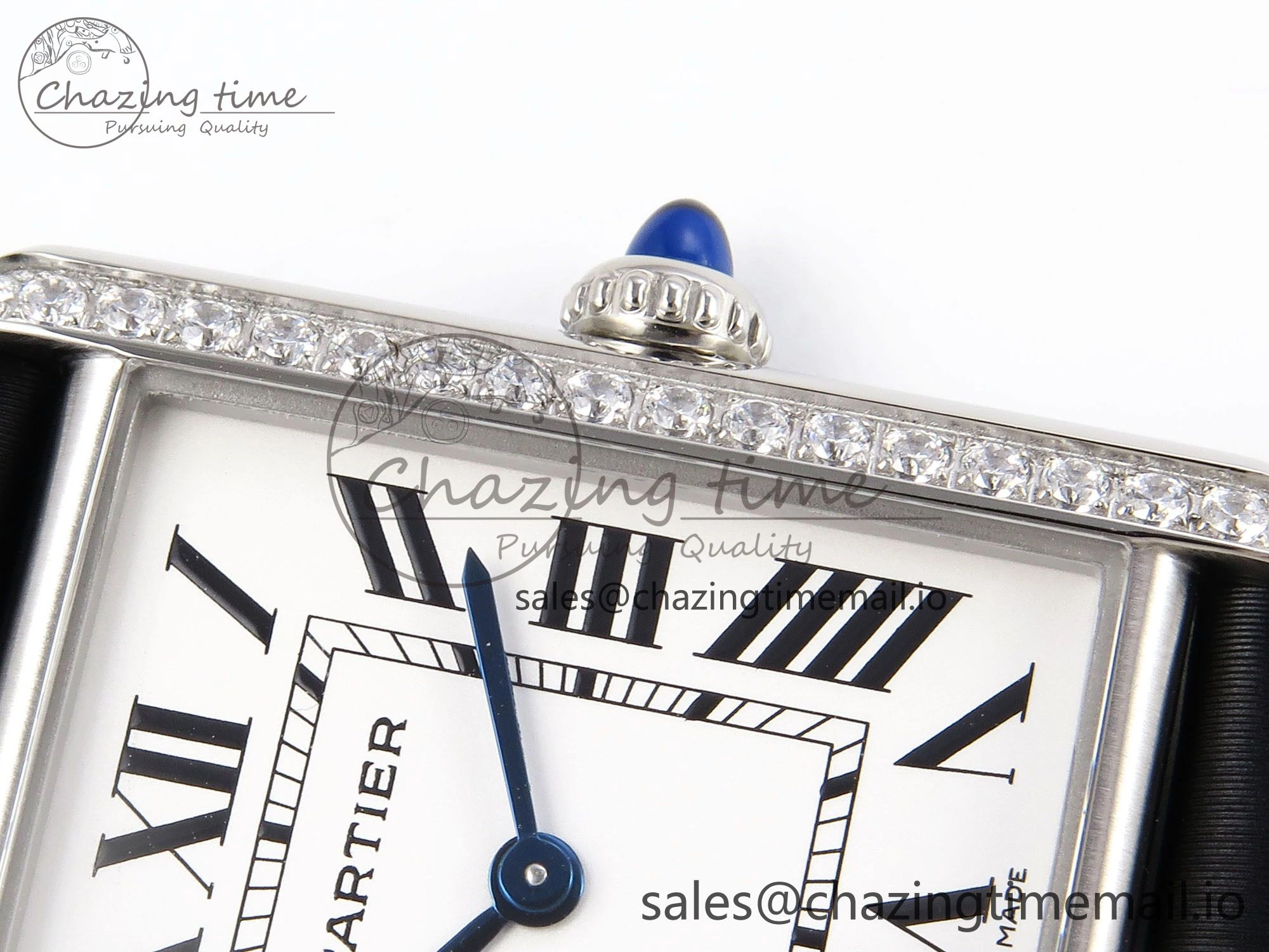 Tank Must SS 25.5mm AF 1:1 Best Edition White Dial Diamonds Bezel on Black Fabric Strap Ronda Quartz