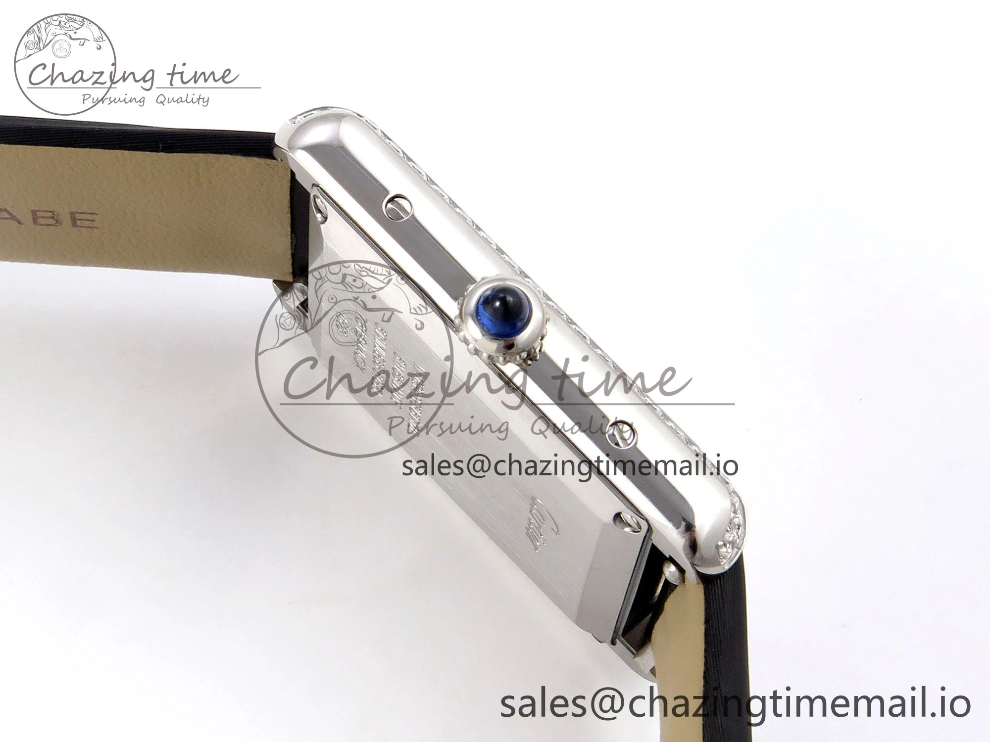 Tank Must SS 25.5mm AF 1:1 Best Edition White Dial Diamonds Bezel on Black Fabric Strap Ronda Quartz