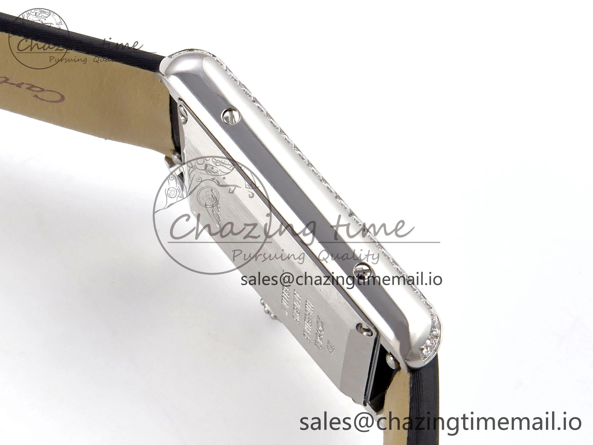 Tank Must SS 25.5mm AF 1:1 Best Edition White Dial Diamonds Bezel on Black Fabric Strap Ronda Quartz