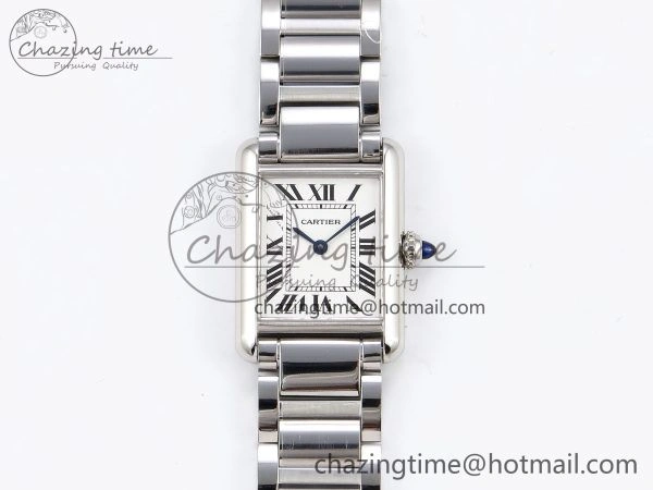Tank Must SS 33.7mm DRF 1:1 Best Edition White Dial on SS Bracelet Jap Quartz