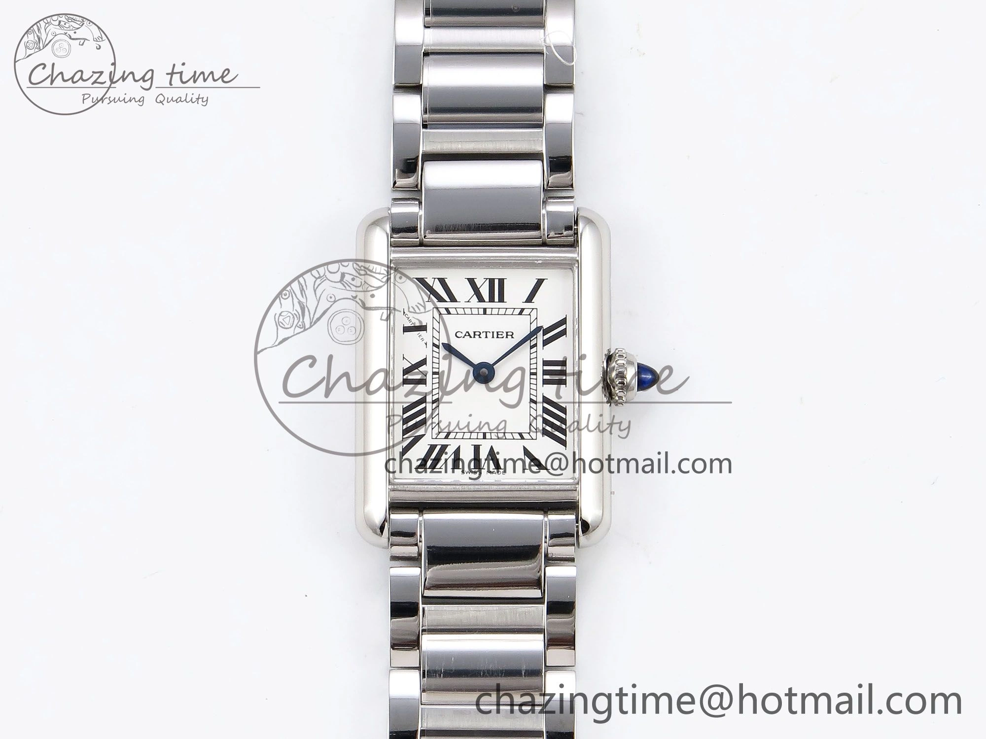 Tank Must SS 33.7mm DRF 1:1 Best Edition White Dial on SS Bracelet Jap Quartz