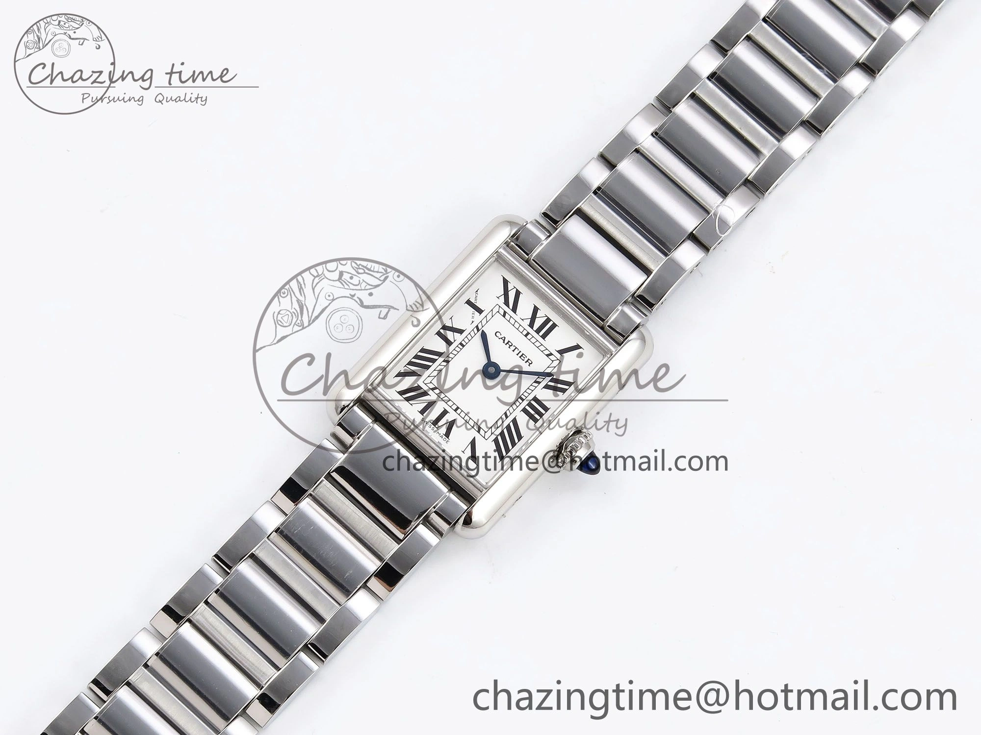 Tank Must SS 33.7mm DRF 1:1 Best Edition White Dial on SS Bracelet Jap Quartz