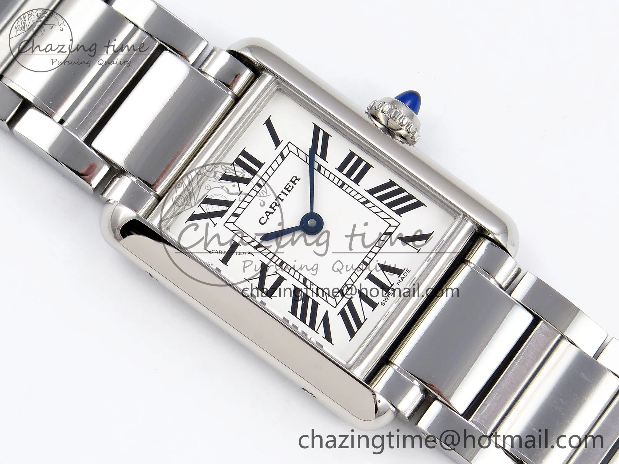 Tank Must SS 33.7mm DRF 1:1 Best Edition White Dial on SS Bracelet Jap Quartz