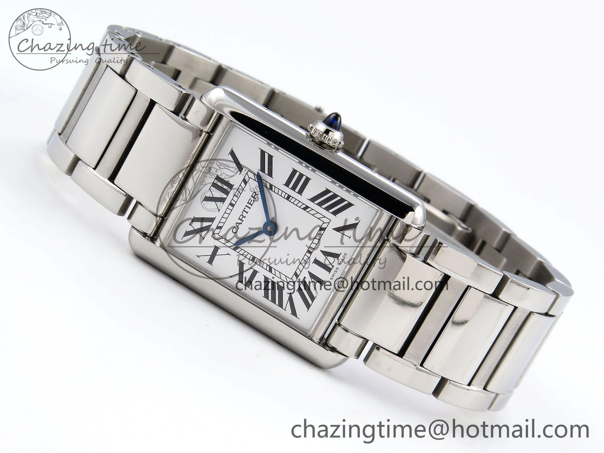 Tank Must SS 33.7mm DRF 1:1 Best Edition White Dial on SS Bracelet Jap Quartz