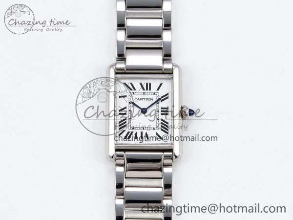 Tank Must SS 33.7mm DRF 1:1 Best Edition White Dial on SS Bracelet Jap Quartz