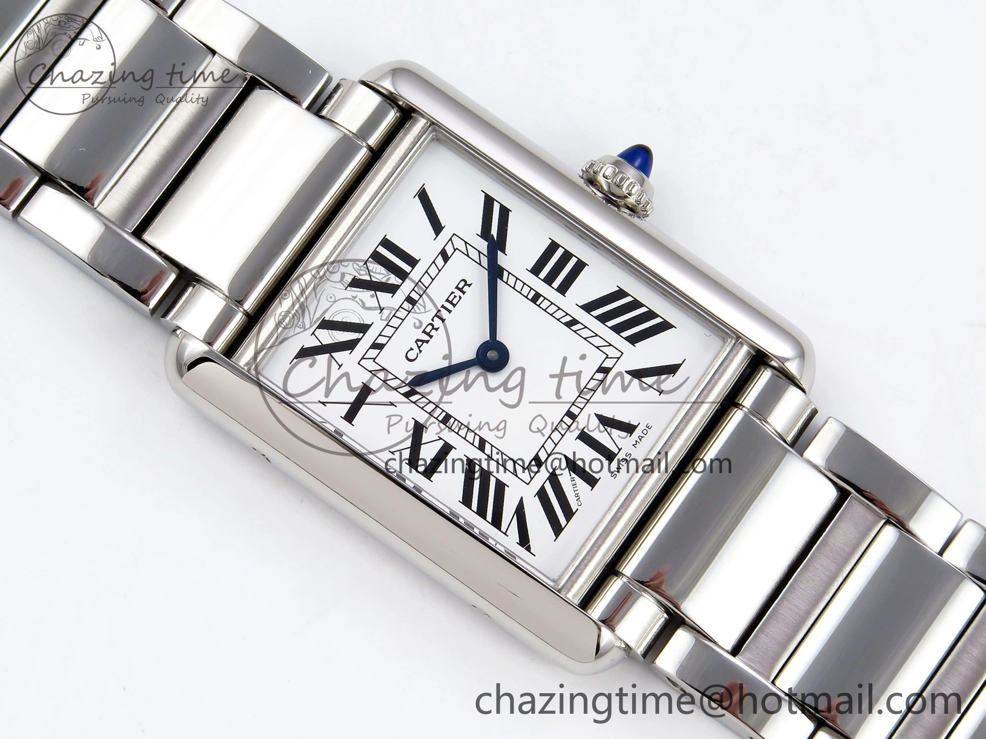Tank Must SS 33.7mm DRF 1:1 Best Edition White Dial on SS Bracelet Jap Quartz