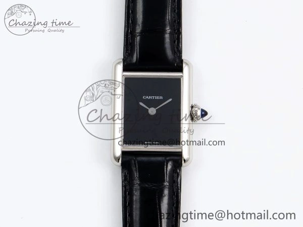 Tank Must Small SS 29mm DRF 1:1 Best Edition Black Dial on Black Leather Strap Swiss Quartz