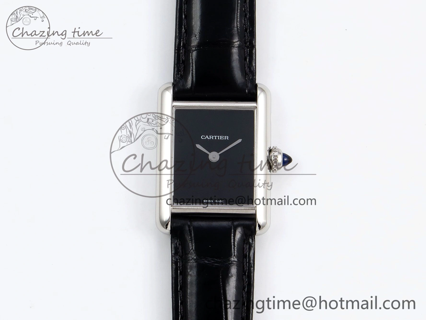 Tank Must Small SS 29mm DRF 1:1 Best Edition Black Dial on Black Leather Strap Swiss Quartz