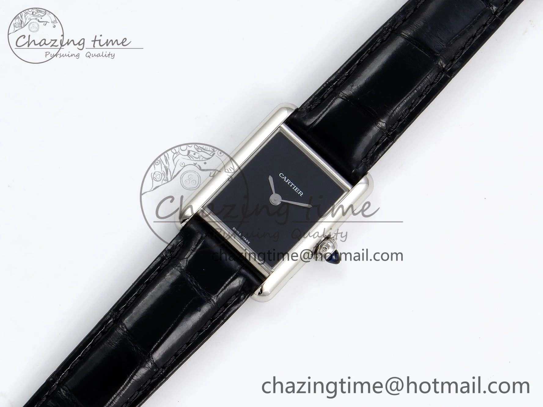 Tank Must Small SS 29mm DRF 1:1 Best Edition Black Dial on Black Leather Strap Swiss Quartz