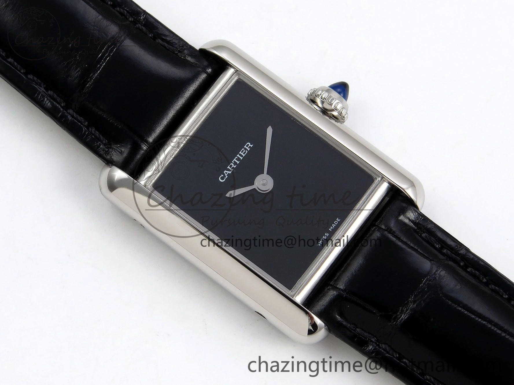 Tank Must Small SS 29mm DRF 1:1 Best Edition Black Dial on Black Leather Strap Swiss Quartz