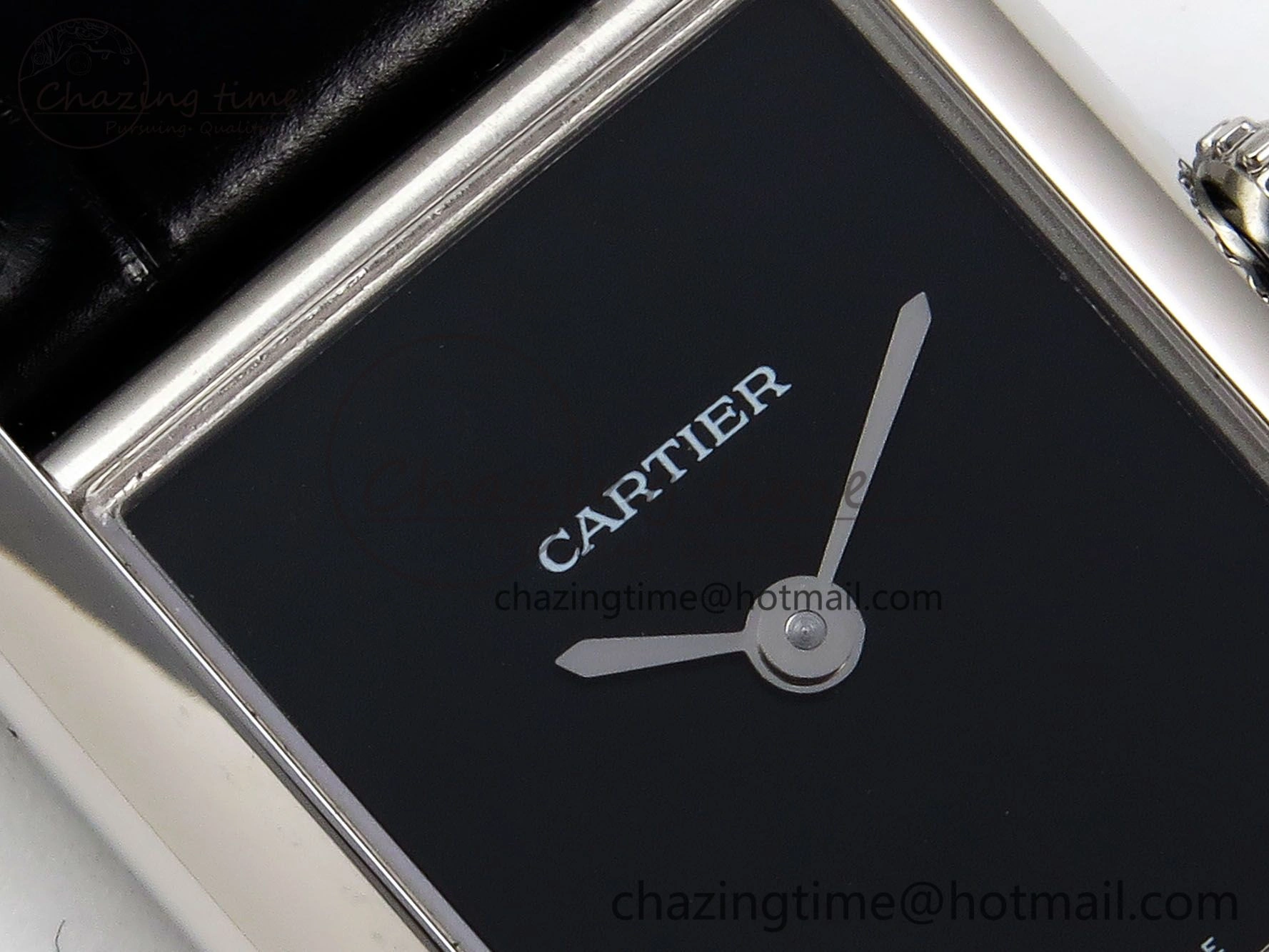 Tank Must Small SS 29mm DRF 1:1 Best Edition Black Dial on Black Leather Strap Swiss Quartz