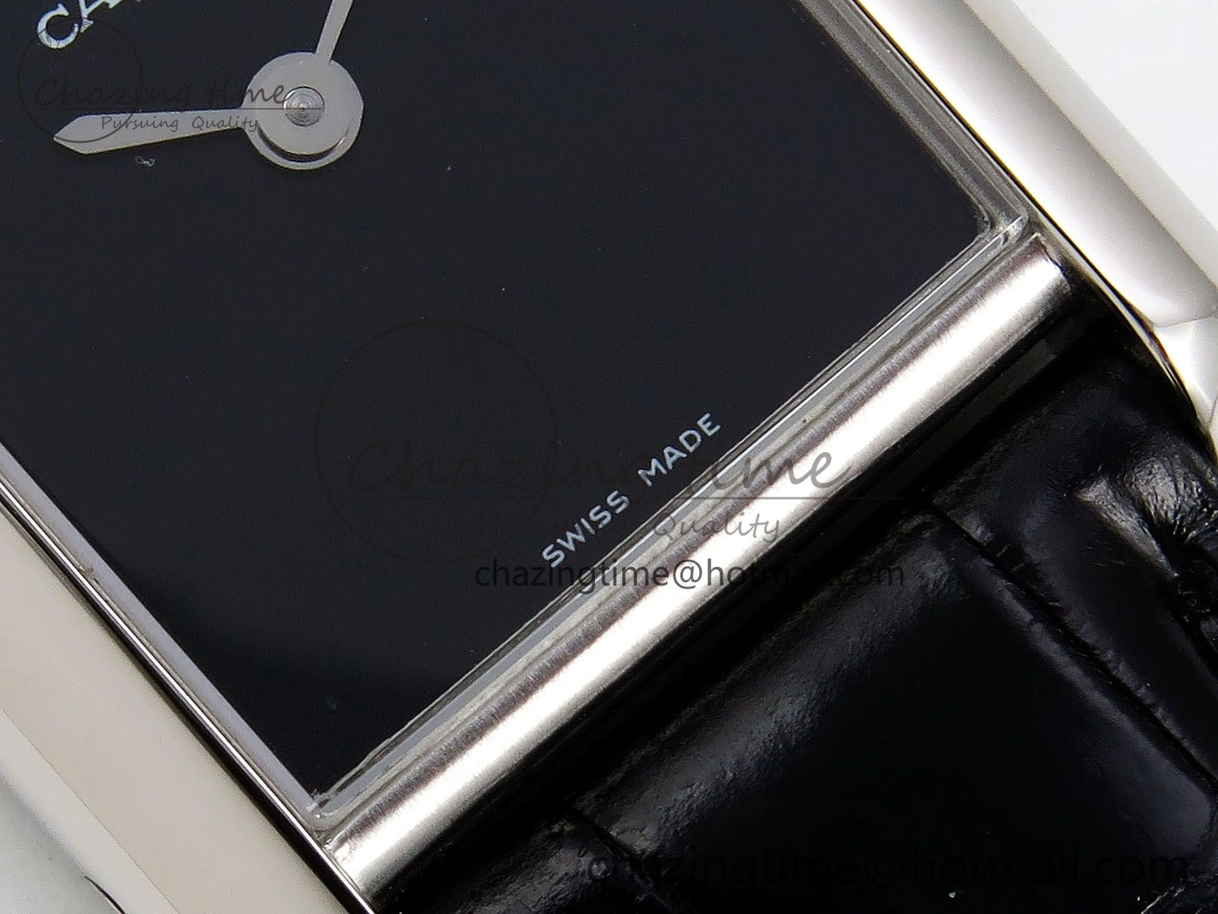 Tank Must Small SS 29mm DRF 1:1 Best Edition Black Dial on Black Leather Strap Swiss Quartz