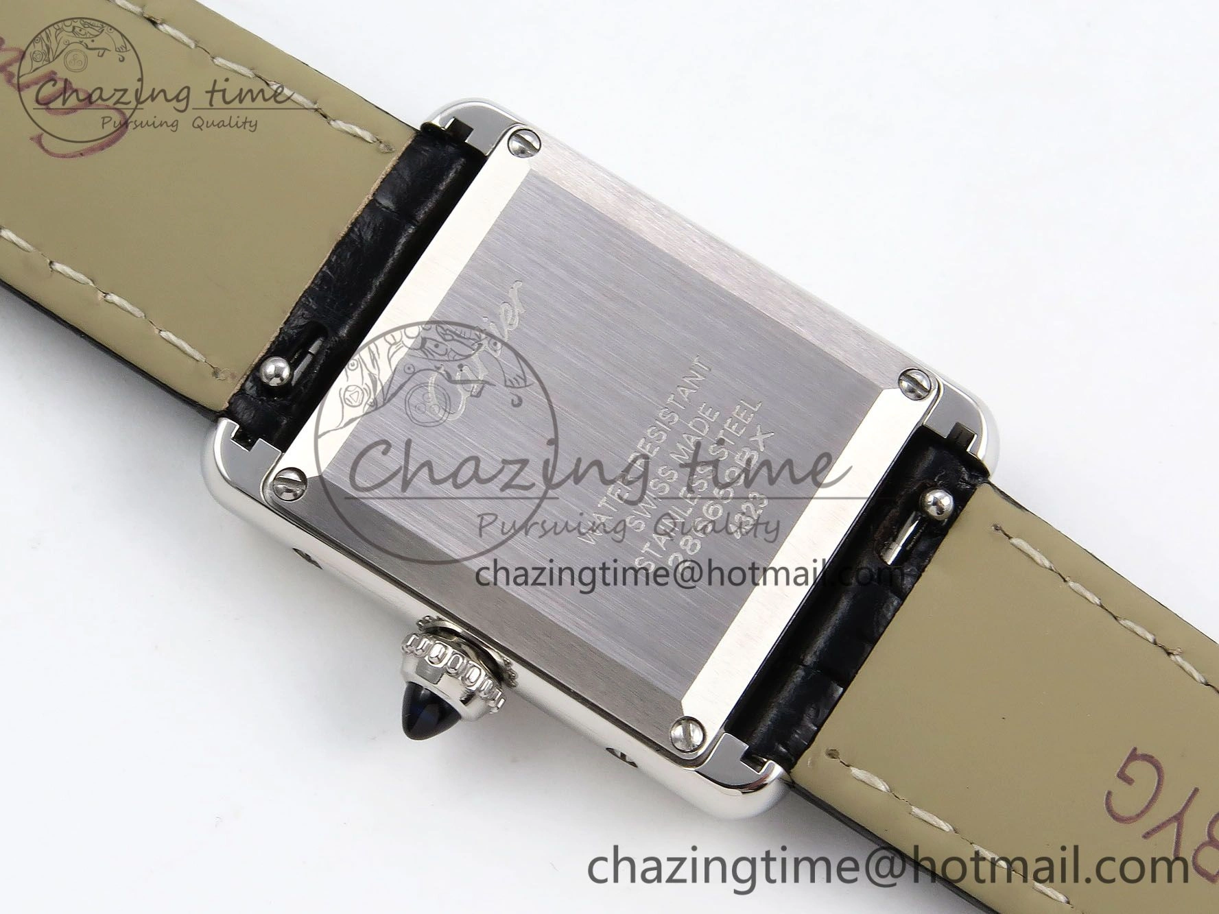 Tank Must Small SS 29mm DRF 1:1 Best Edition Black Dial on Black Leather Strap Swiss Quartz