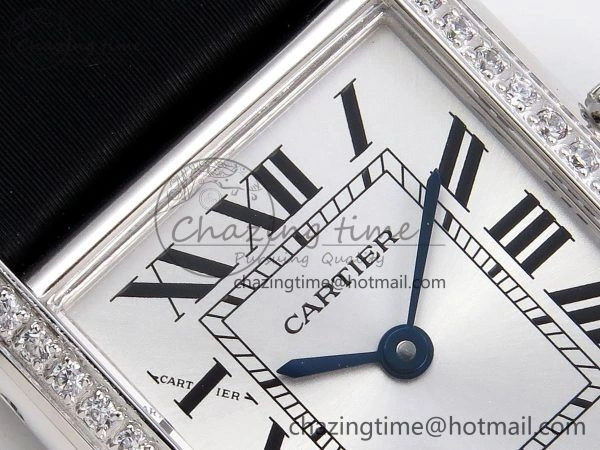 Tank Must Small SS 29mm DRF 1:1 Best Edition White Dial Diamonds Bezel on Black Calfskin Strap Swiss Quartz