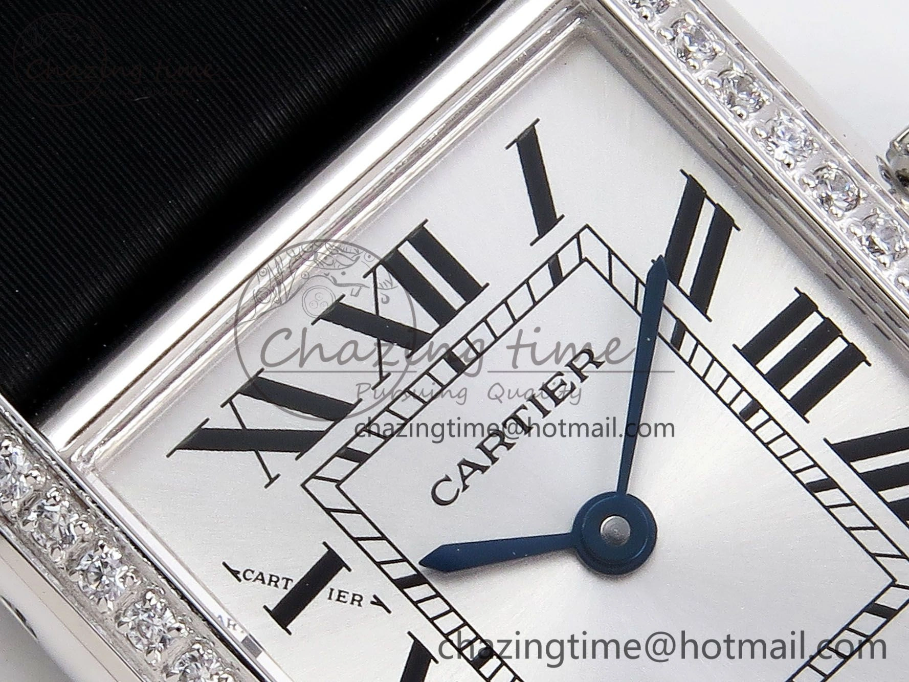 Tank Must Small SS 29mm DRF 1:1 Best Edition White Dial Diamonds Bezel on Black Calfskin Strap Swiss Quartz
