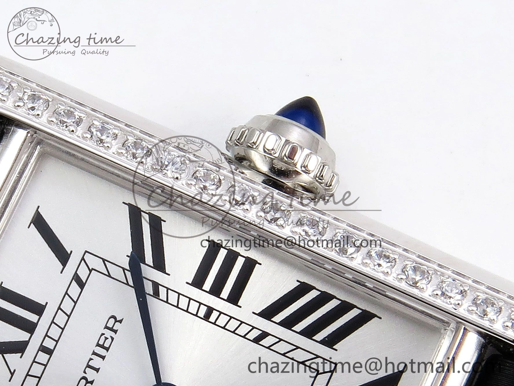 Tank Must Small SS 29mm DRF 1:1 Best Edition White Dial Diamonds Bezel on Black Calfskin Strap Swiss Quartz