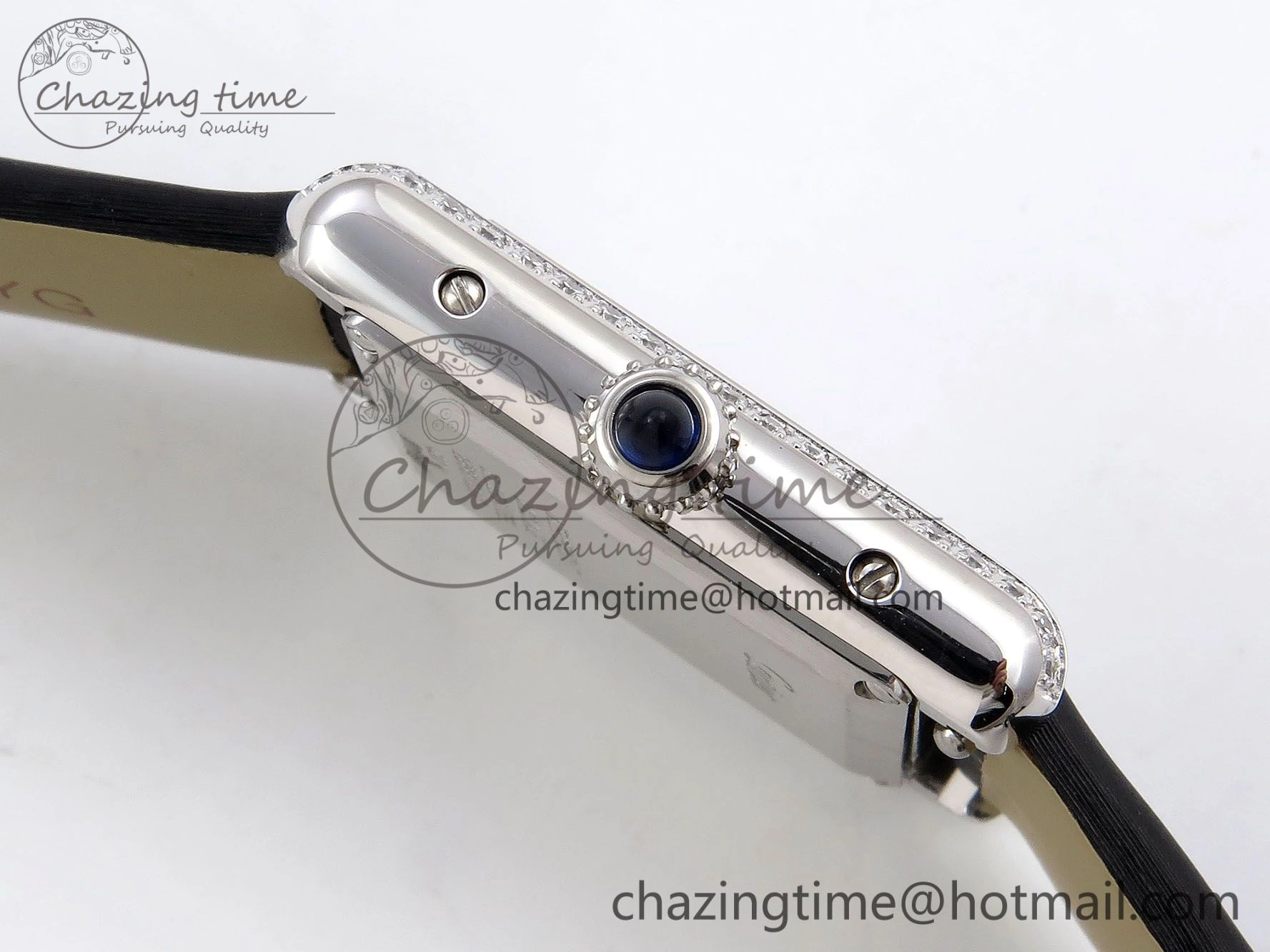 Tank Must Small SS 29mm DRF 1:1 Best Edition White Dial Diamonds Bezel on Black Calfskin Strap Swiss Quartz