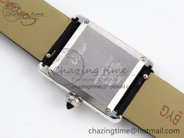 Tank Must Small SS 29mm DRF 1:1 Best Edition White Dial Diamonds Bezel on Black Calfskin Strap Swiss Quartz
