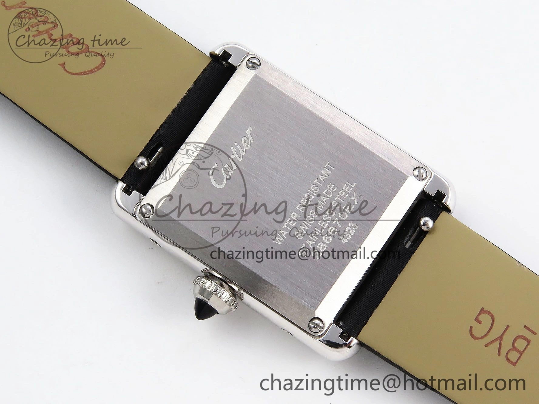 Tank Must Small SS 29mm DRF 1:1 Best Edition White Dial Diamonds Bezel on Black Calfskin Strap Swiss Quartz