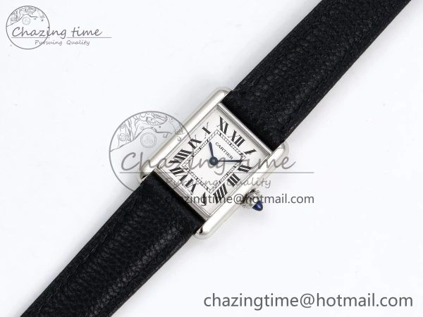 Tank Must Small SS 29mm DRF 1:1 Best Edition White Dial on Black Leather Strap Swiss Quartz