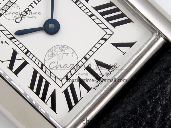 Tank Must Small SS 29mm DRF 1:1 Best Edition White Dial on Black Leather Strap Swiss Quartz