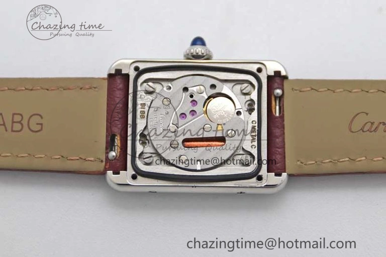 Tank Must Small SS K11F 1:1 Best Edition White Dial Diamonds Bezel on Red Leather Strap Ronda Quartz