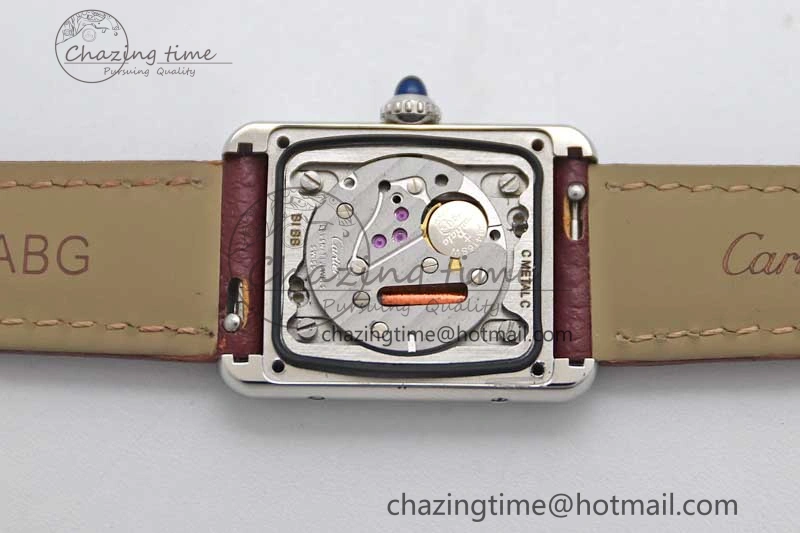 Tank Must Small SS K11F 1:1 Best Edition White Dial Diamonds Bezel on Red Leather Strap Ronda Quartz