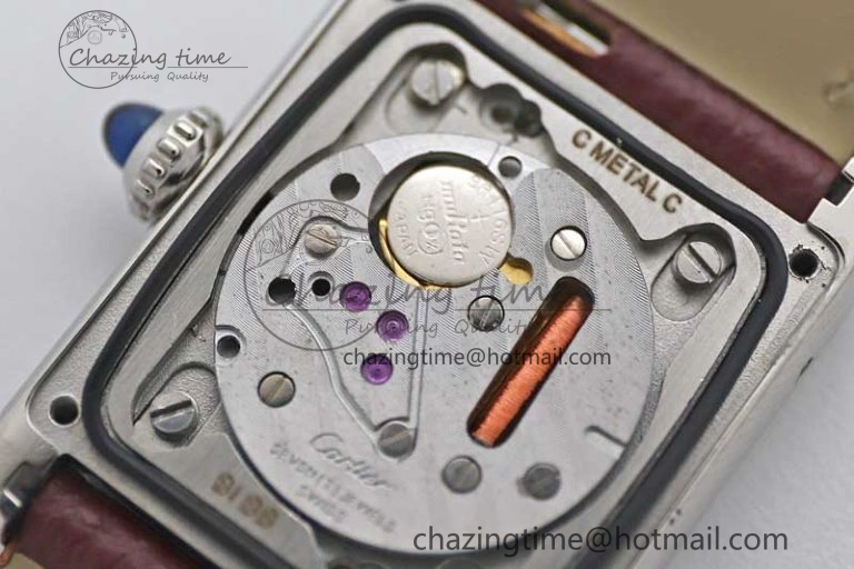 Tank Must Small SS K11F 1:1 Best Edition White Dial Diamonds Bezel on Red Leather Strap Ronda Quartz