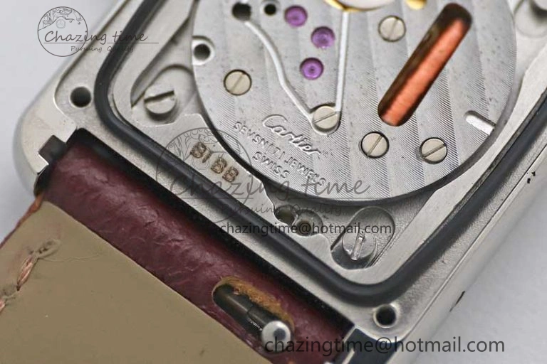 Tank Must Small SS K11F 1:1 Best Edition White Dial Diamonds Bezel on Red Leather Strap Ronda Quartz