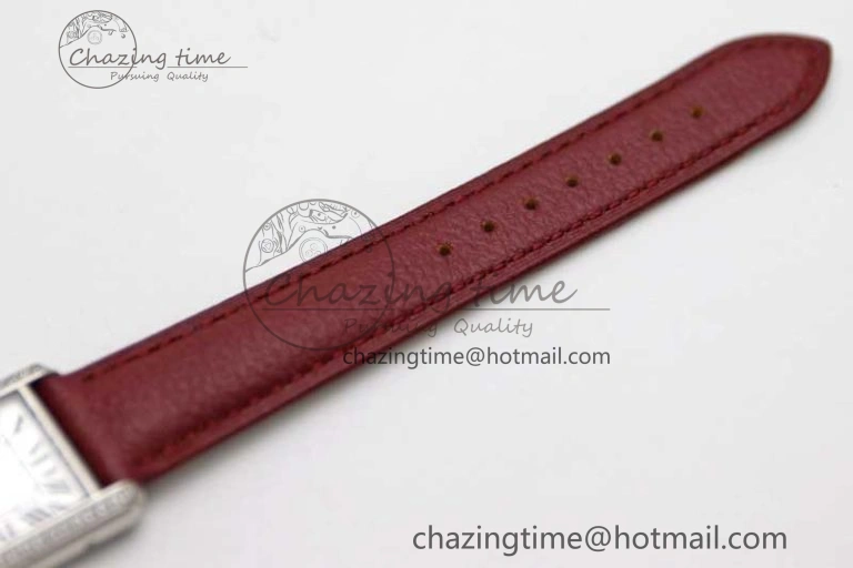 Tank Must Small SS K11F 1:1 Best Edition White Dial Diamonds Bezel on Red Leather Strap Ronda Quartz
