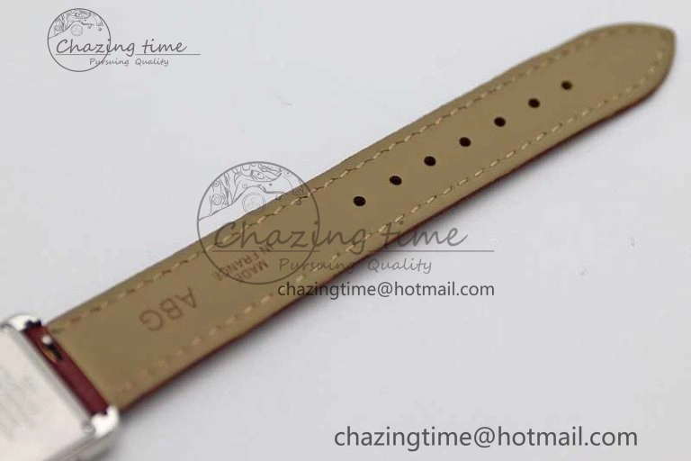 Tank Must Small SS K11F 1:1 Best Edition White Dial Diamonds Bezel on Red Leather Strap Ronda Quartz