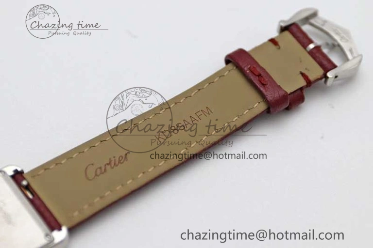 Tank Must Small SS K11F 1:1 Best Edition White Dial Diamonds Bezel on Red Leather Strap Ronda Quartz