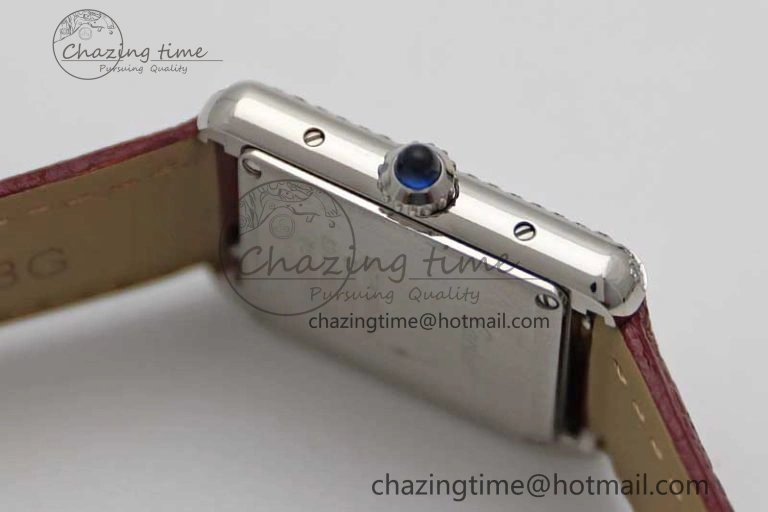 Tank Must Small SS K11F 1:1 Best Edition White Dial Diamonds Bezel on Red Leather Strap Ronda Quartz