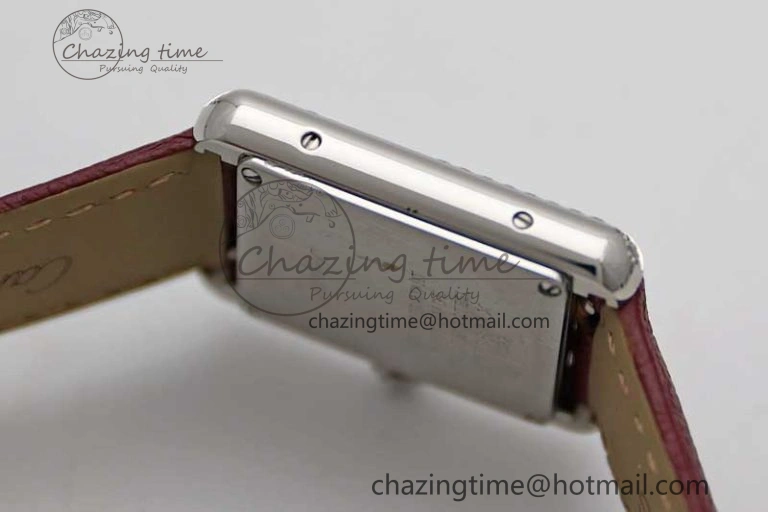 Tank Must Small SS K11F 1:1 Best Edition White Dial Diamonds Bezel on Red Leather Strap Ronda Quartz