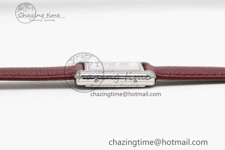 Tank Must Small SS K11F 1:1 Best Edition White Dial Diamonds Bezel on Red Leather Strap Ronda Quartz