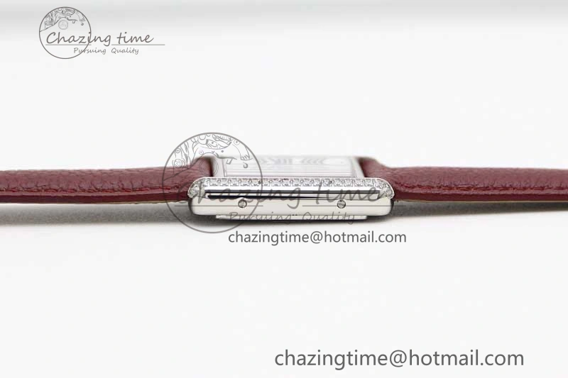 Tank Must Small SS K11F 1:1 Best Edition White Dial Diamonds Bezel on Red Leather Strap Ronda Quartz