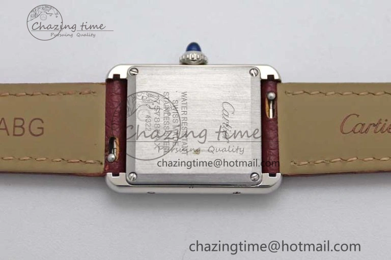 Tank Must Small SS K11F 1:1 Best Edition White Dial Diamonds Bezel on Red Leather Strap Ronda Quartz