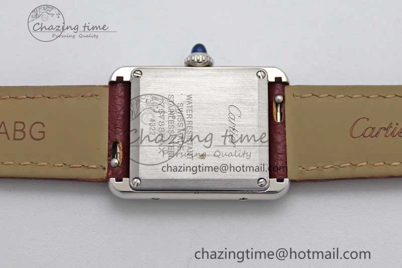 Tank Must Small SS K11F 1:1 Best Edition White Dial Diamonds Bezel on Red Leather Strap Ronda Quartz