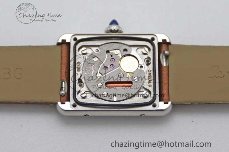 Tank Must Small SS K11F 1:1 Best Edition White Dial Diamonds Bezel on Satin Leather Strap Ronda Quartz